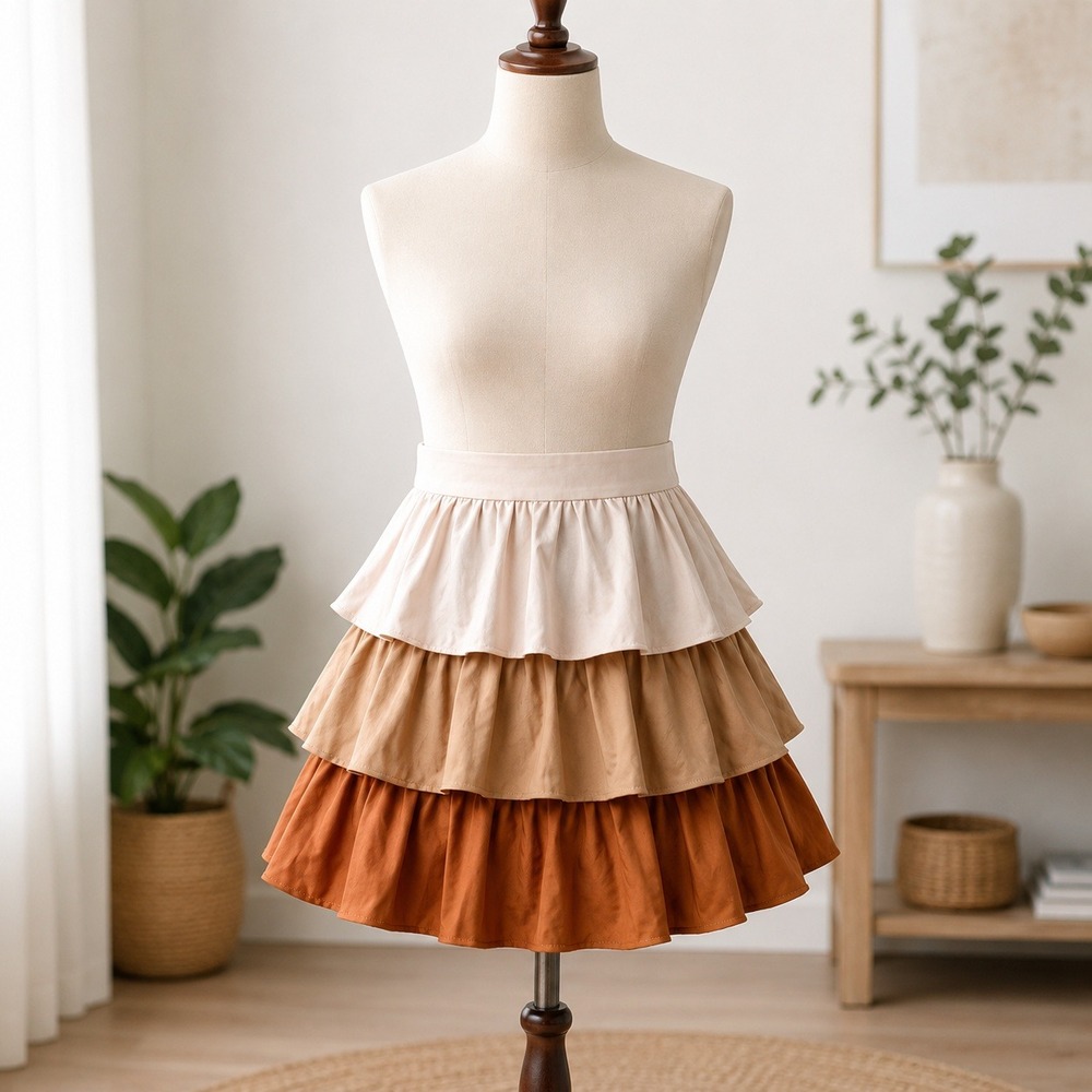 NWT Cupshe Tiered Ruffle Mini Skirt Womens L Ombre Brown Satin Layered Skater